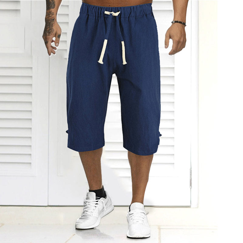 Short d'été décontracté en lin de couleur unie pour homme