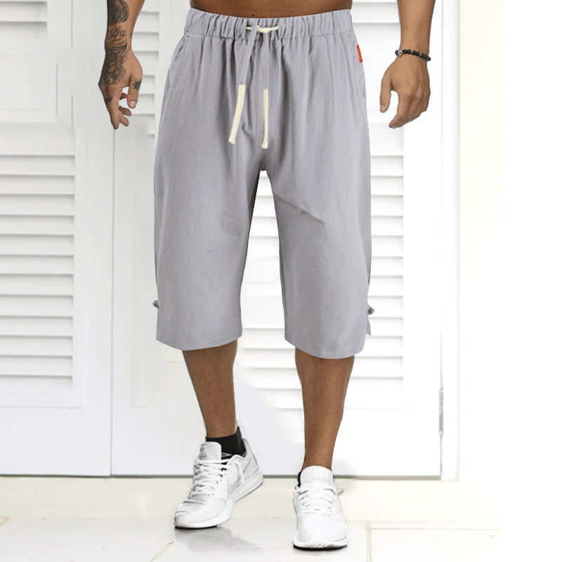 Short d'été décontracté en lin de couleur unie pour homme