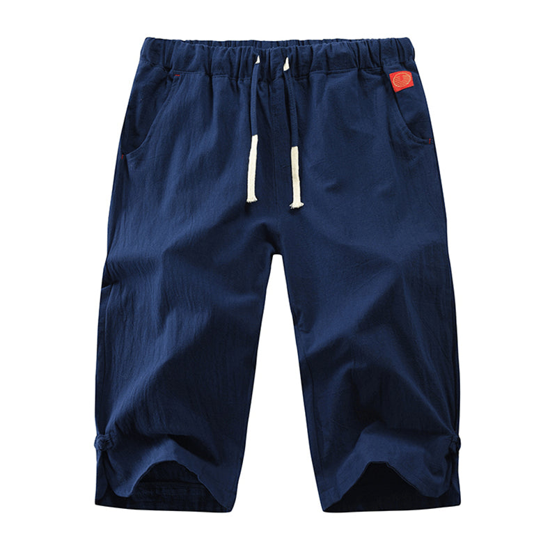 Short d'été décontracté en lin de couleur unie pour homme