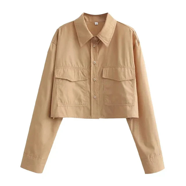 Chemise vintage en popeline pour femme avec poches