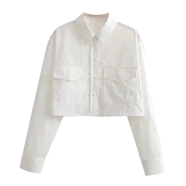 Chemise vintage en popeline pour femme avec poches