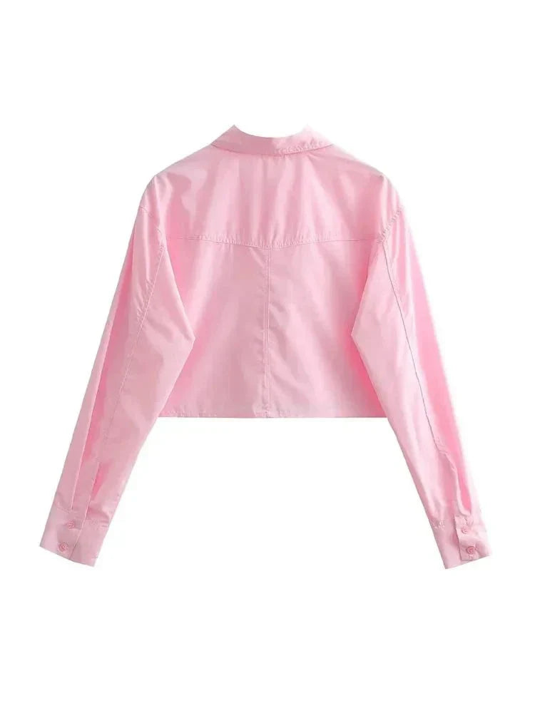 Chemise vintage en popeline pour femme avec poches