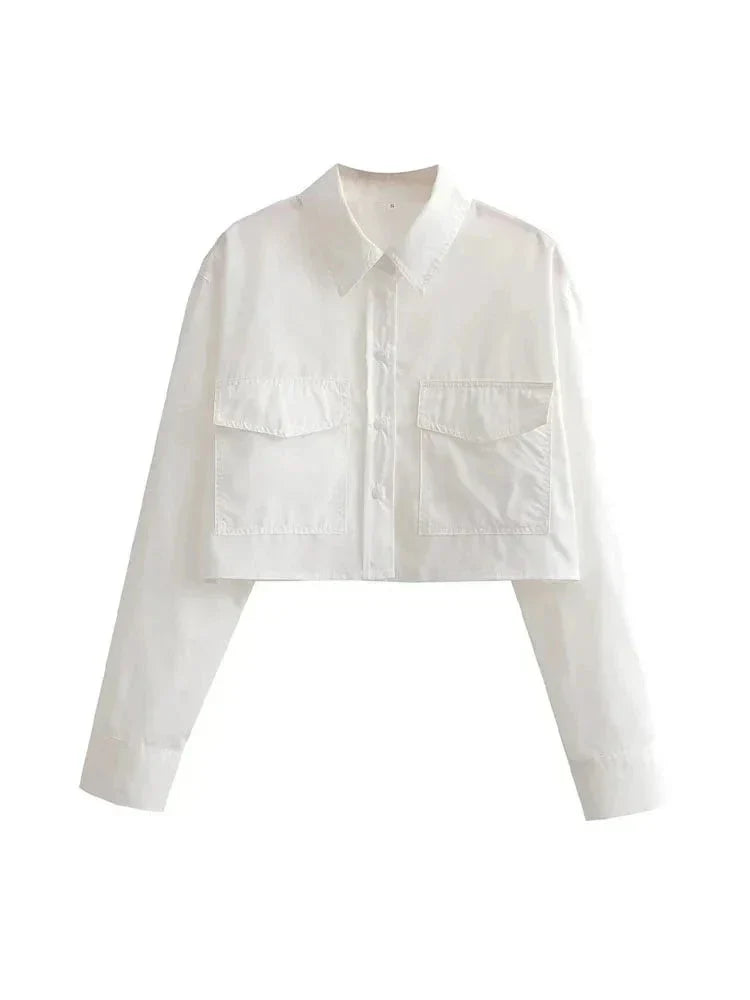 Chemise vintage en popeline pour femme avec poches