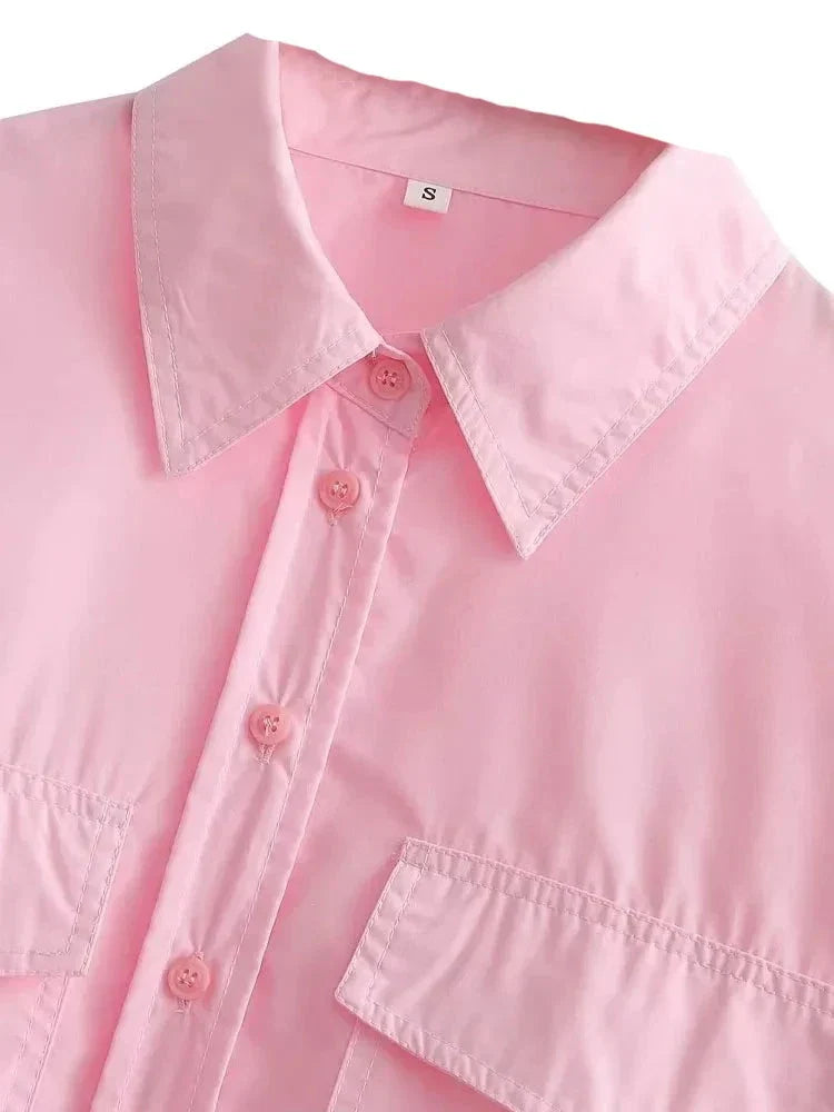 Chemise vintage en popeline pour femme avec poches