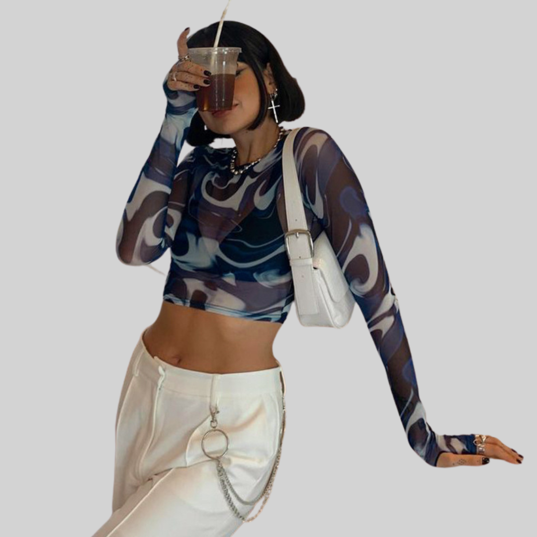 Bellachicha Top - Jahrgang - Transparentes Netzshirt