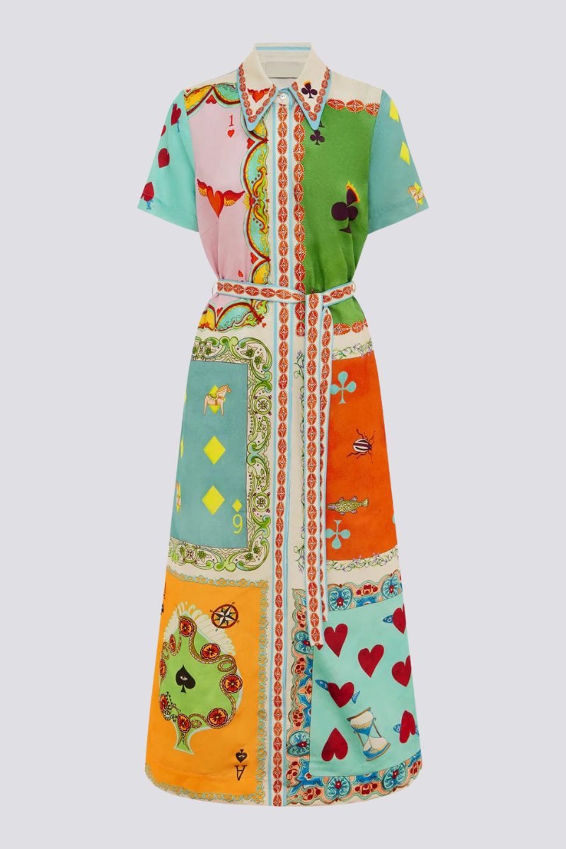 Kurzärmliges Maxikleid „Vivienne“ mit Poker-Print