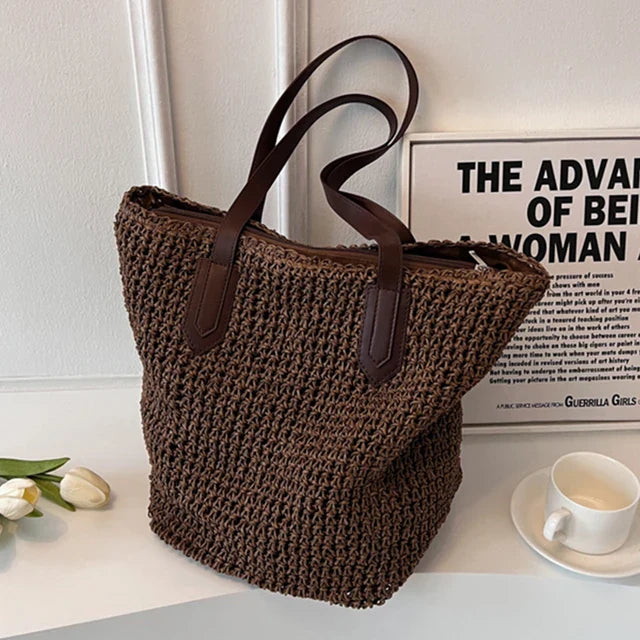 Bellachicha - Damen Bohemian Stroh Große Gewebte Schultertasche