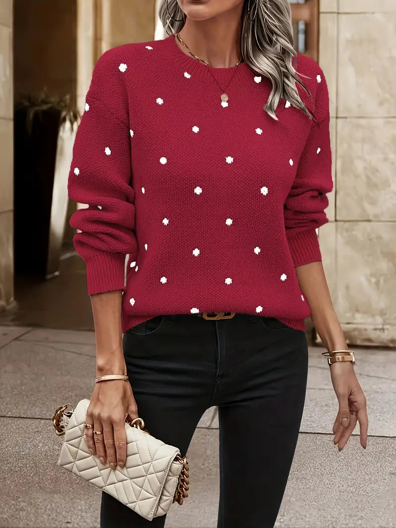 Ava – pull décontracté en tricot à manches longues avec motif à pois