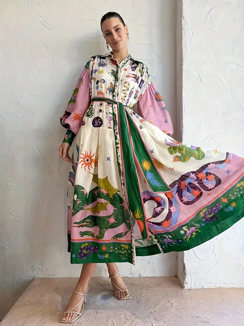 Isabella - Maxikleid mit abstraktem Print