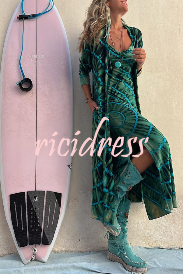 Kimono-Überwurf mit Batikmuster und offener Vorderseite, langen Ärmeln und Taschen