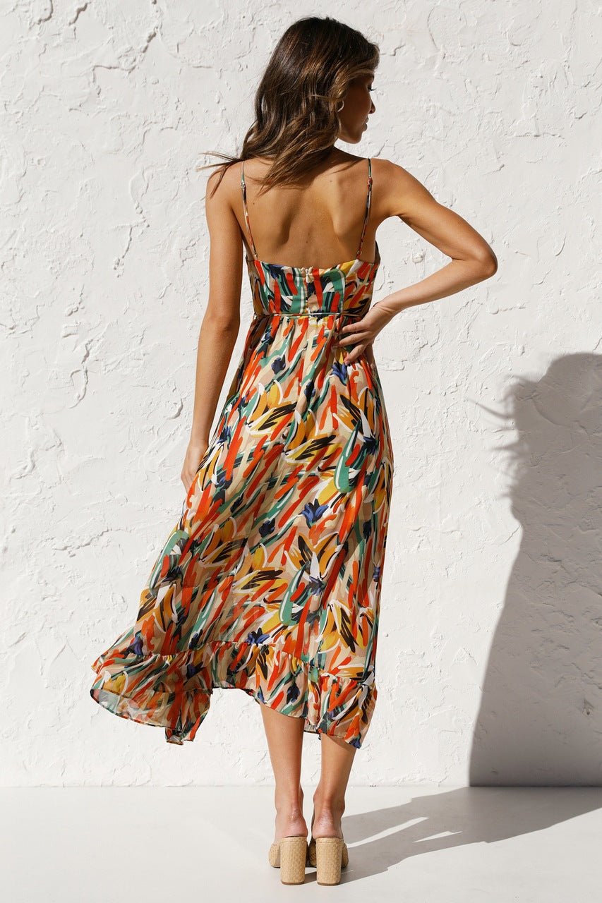Adela bedrucktes Midi-Sommerkleid mit Rüschenbesatz