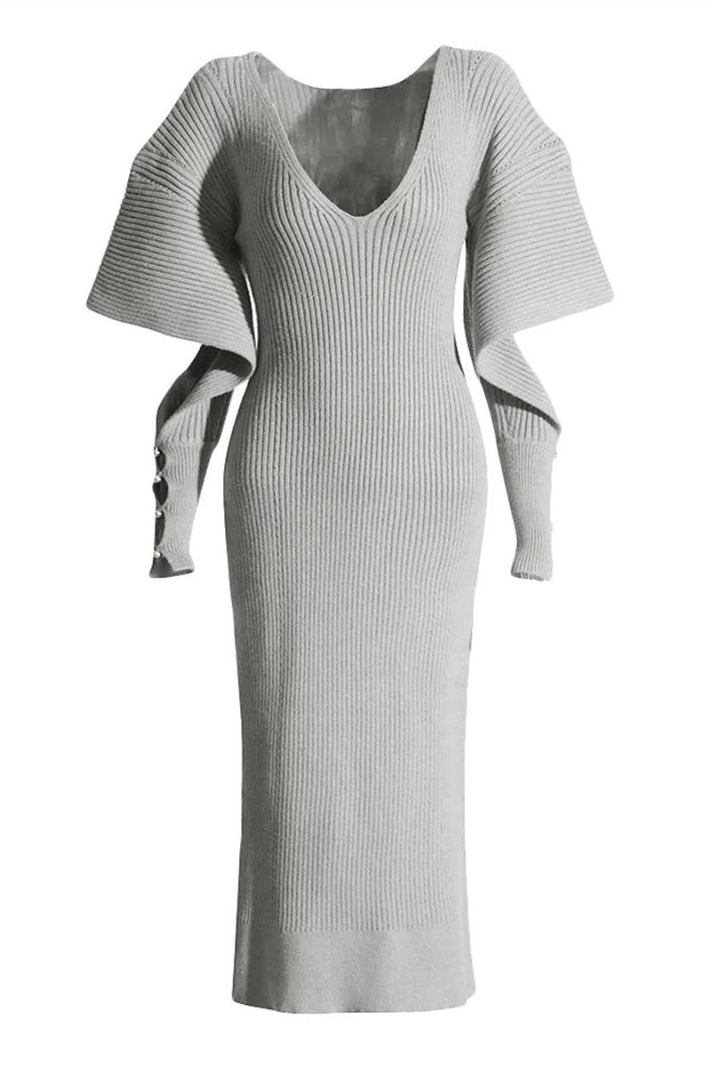 Alberta – Robe midi en maille découpée avec manches chauve-souris