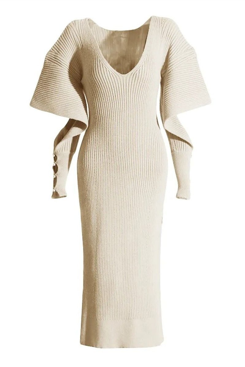 Alberta – Robe midi en maille découpée avec manches chauve-souris