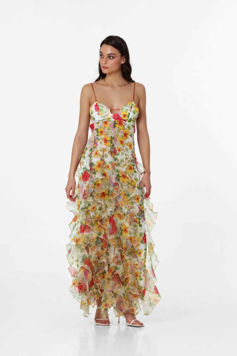 Transparentes Maxikleid „Alexia“ mit Rüschen
