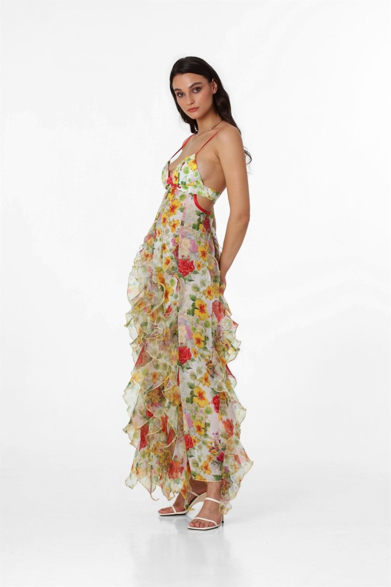 Transparentes Maxikleid „Alexia“ mit Rüschen
