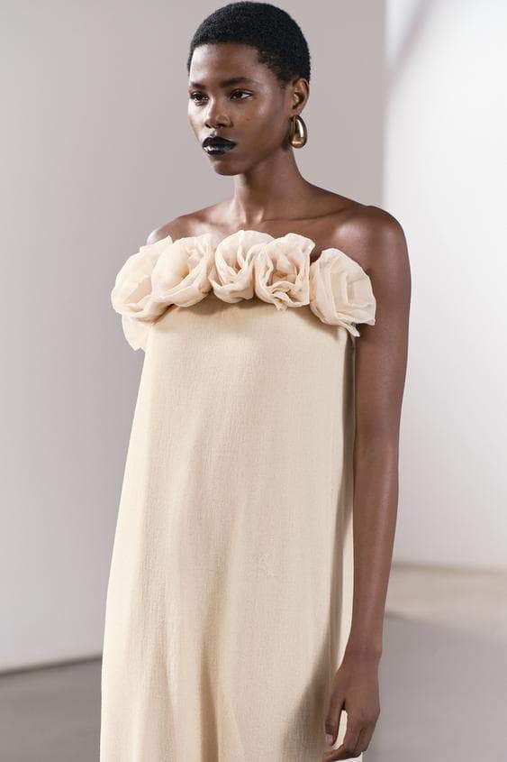 Trägerloses Maxikleid „Alva“ aus Strick mit Blumenmuster