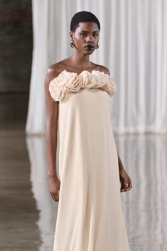 Trägerloses Maxikleid „Alva“ aus Strick mit Blumenmuster