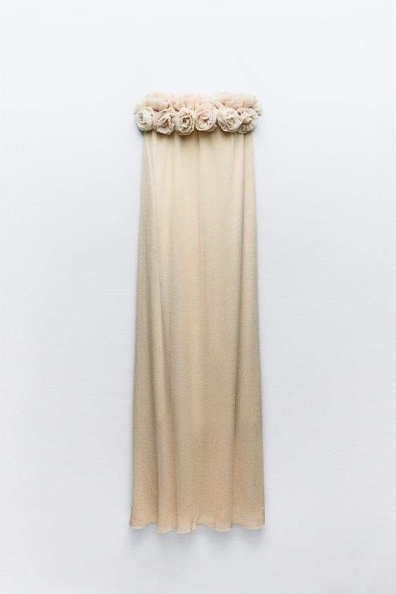 Trägerloses Maxikleid „Alva“ aus Strick mit Blumenmuster