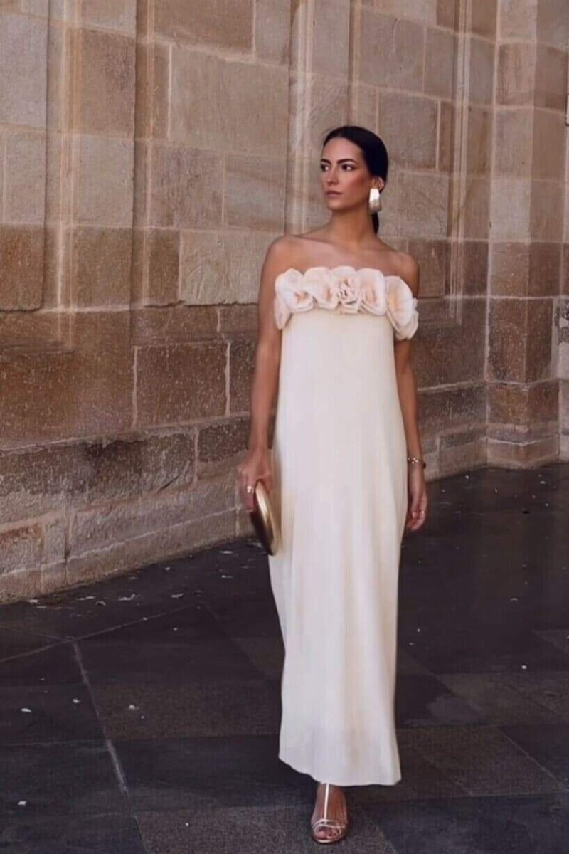 Trägerloses Maxikleid „Alva“ aus Strick mit Blumenmuster