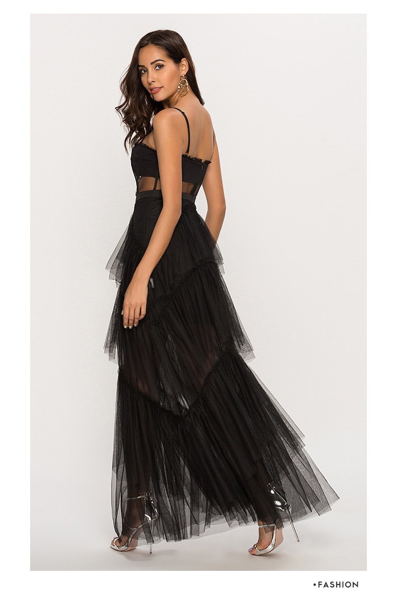 Arlene Corset – Maxi-Unterkleid aus Netzstoff mit Lederkorsett