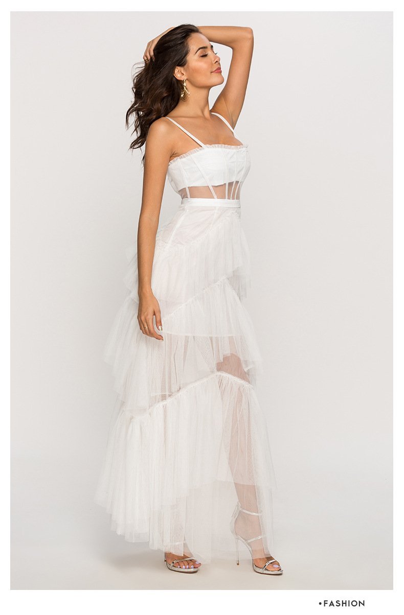 Arlene Corset – Maxi-Unterkleid aus Netzstoff mit Lederkorsett