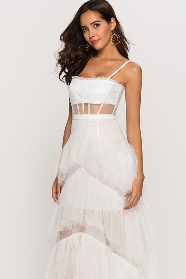 Arlene Corset – Maxi-Unterkleid aus Netzstoff mit Lederkorsett