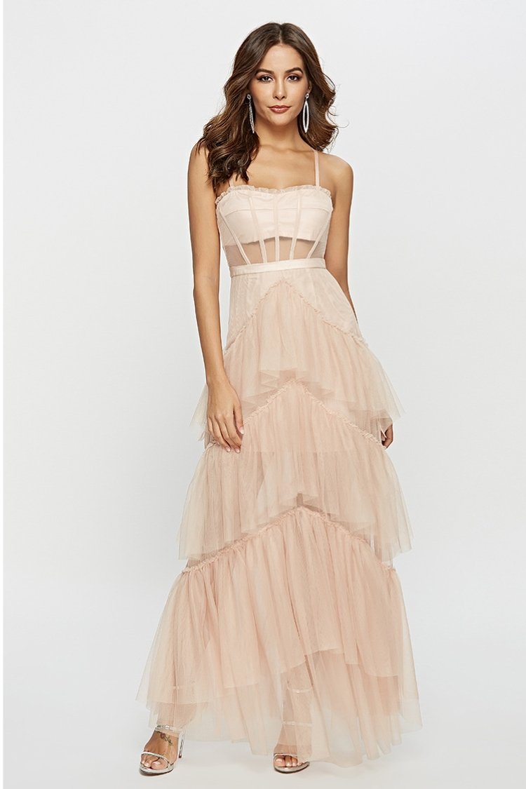 Arlene Corset – Maxi-Unterkleid aus Netzstoff mit Lederkorsett