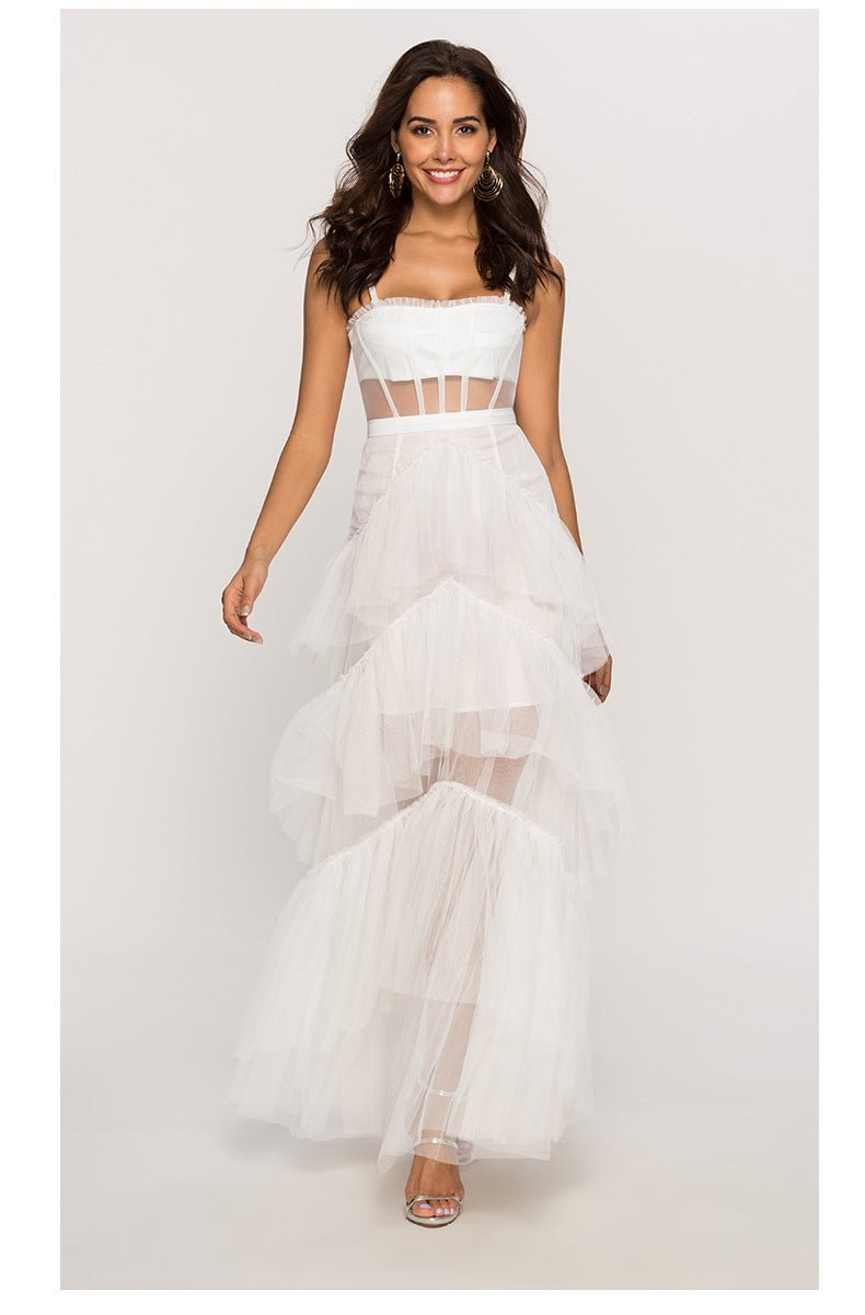 Arlene Corset – Maxi-Unterkleid aus Netzstoff mit Lederkorsett