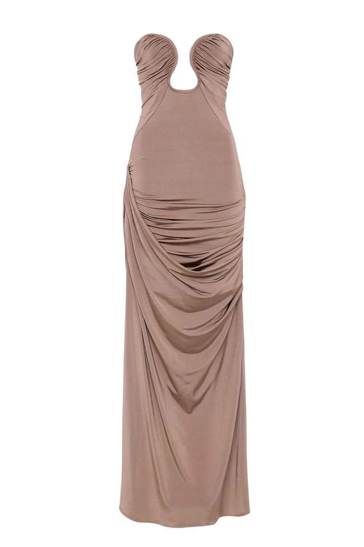 Arlene – Gerüschtes Maxikleid mit V-Ausschnitt