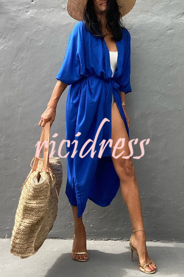 Einfarbiger Strandüberwurf im Kimono-Stil