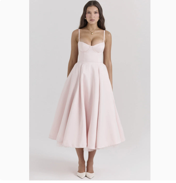 Valentina - Robe midi avec corsage en satin