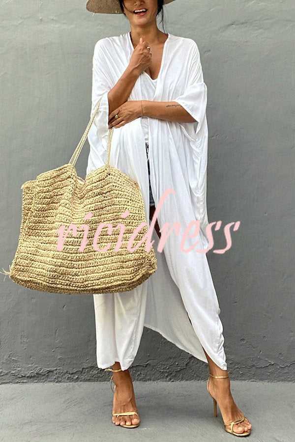 Einfarbiger Strandüberwurf im Kimono-Stil