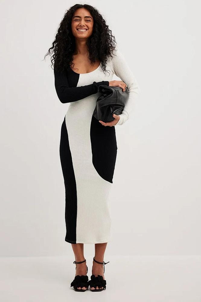 Belen – Robe midi en maille contrastée