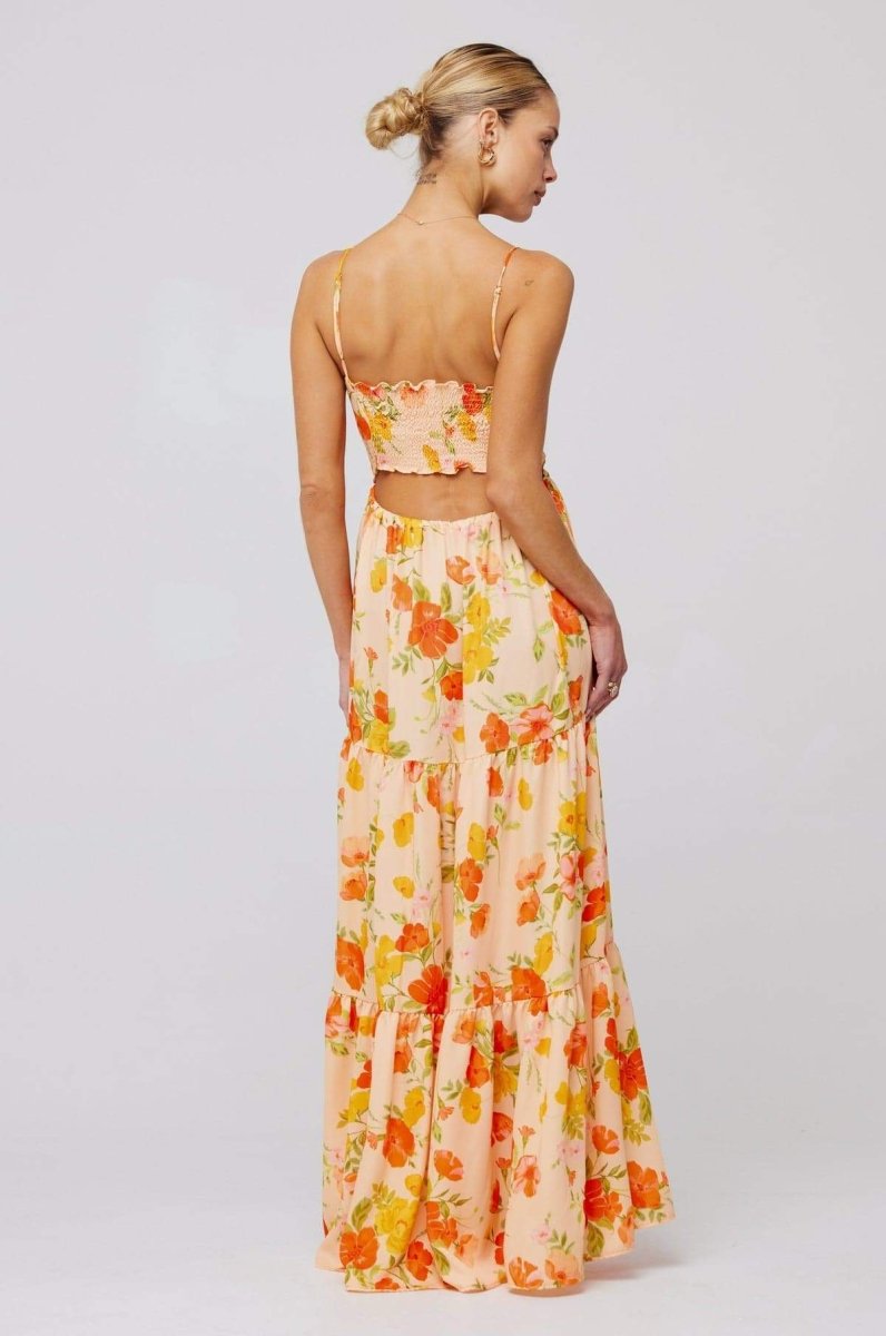 Beverly bedrucktes Maxi-Trägerkleid mit Cut-outs