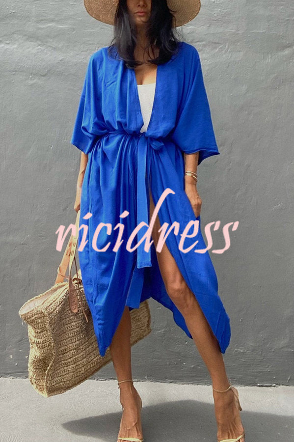 Einfarbiger Strandüberwurf im Kimono-Stil