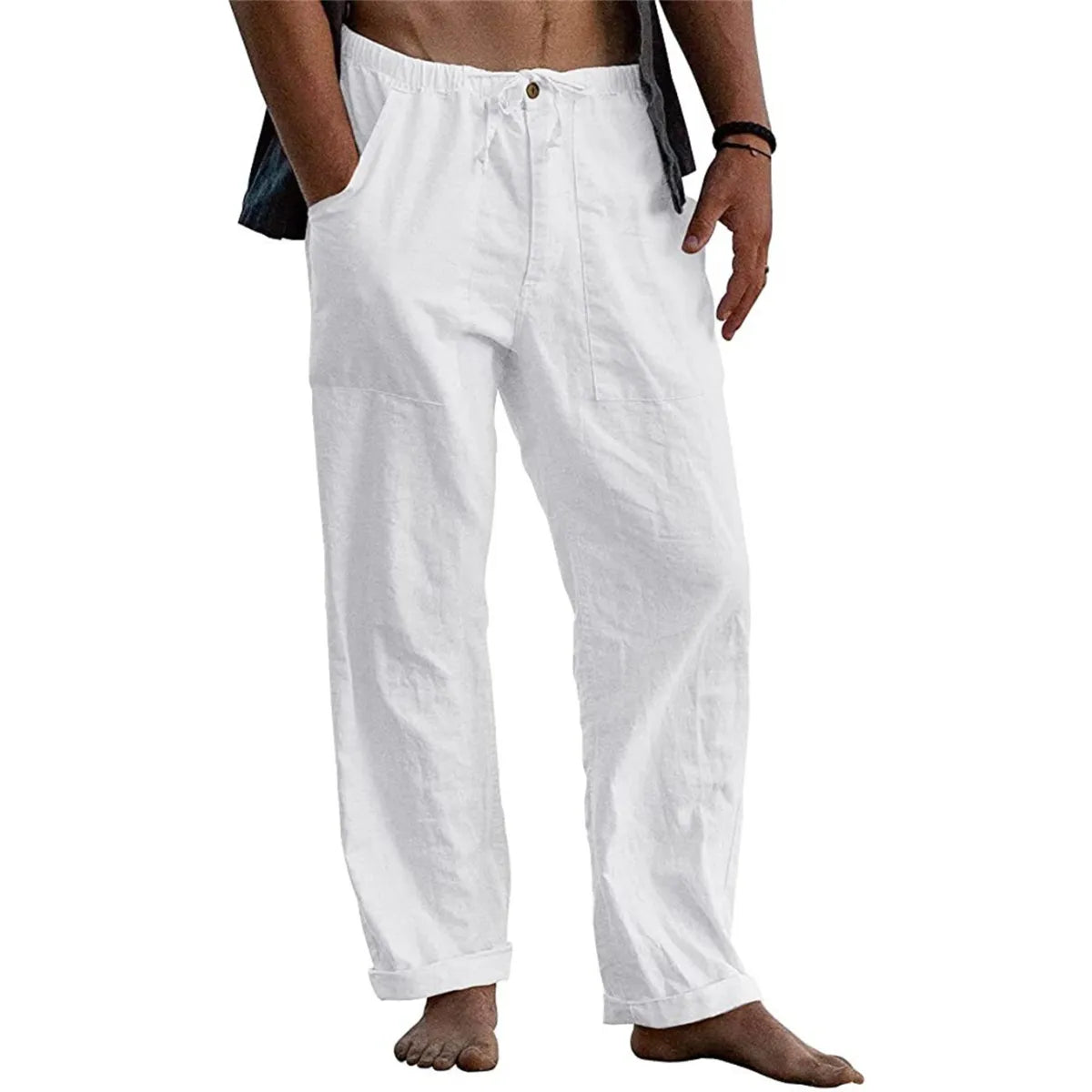 Ellis - Pantalon droit en coton et lin ample