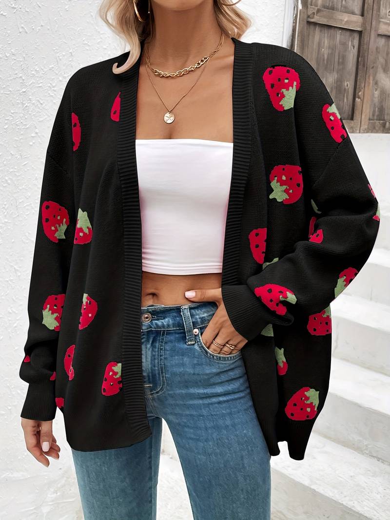 Liora – élégant cardigan fraise ouvert sur le devant pour le printemps