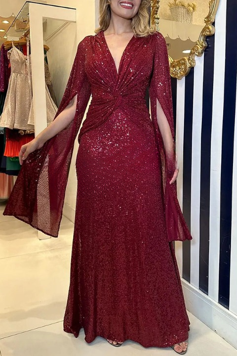 Hélène | Robe longue élégante avec col en V et détails en dentelle