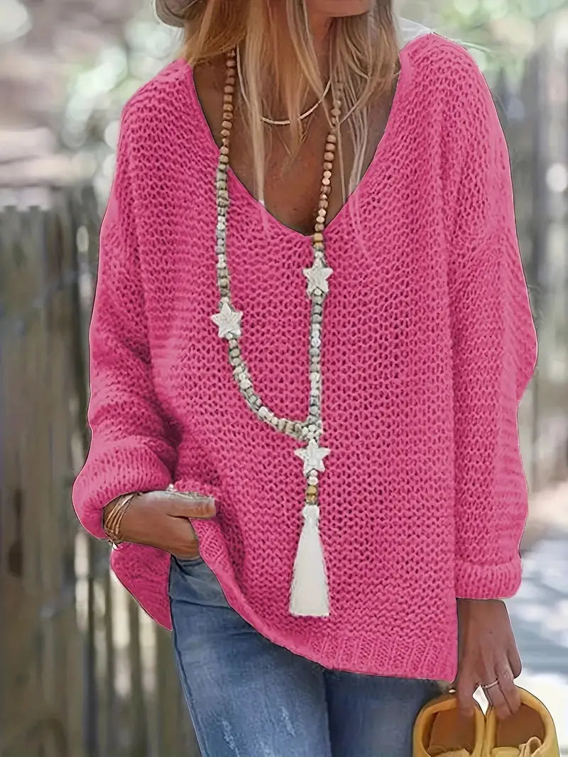 Desiree - Pull en maille unie à col en V Spring Wind