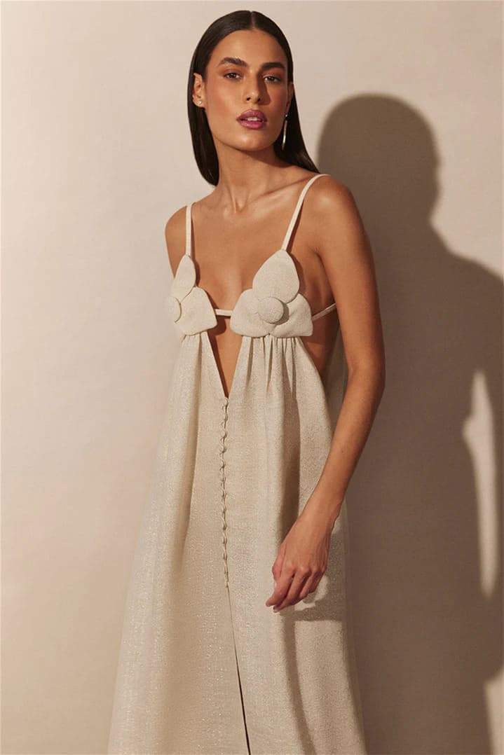 Celeste Blumen-Maxikleid mit V-Ausschnitt und hohem Schlitz