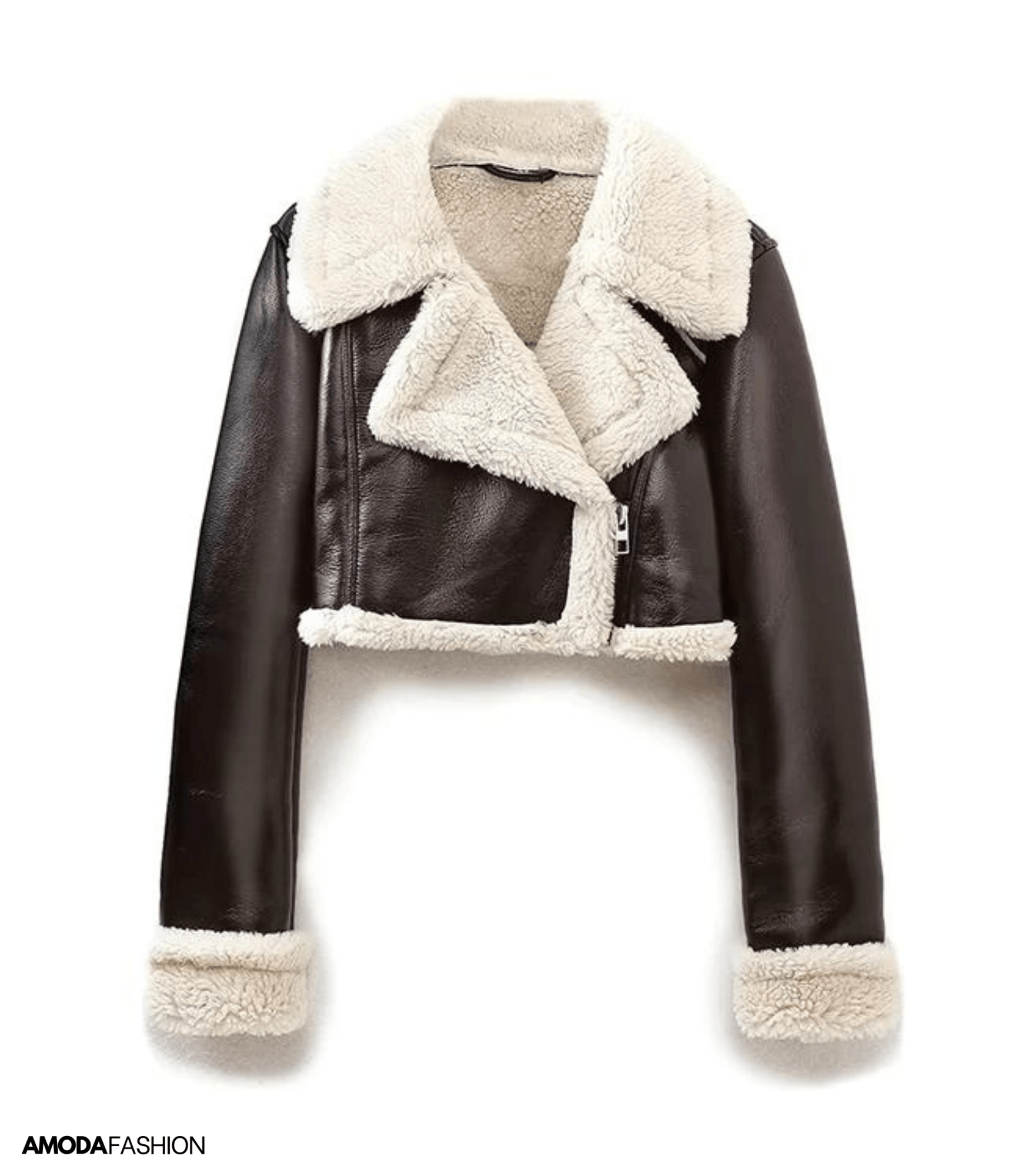 Crop Top Leder Teddy Jacke