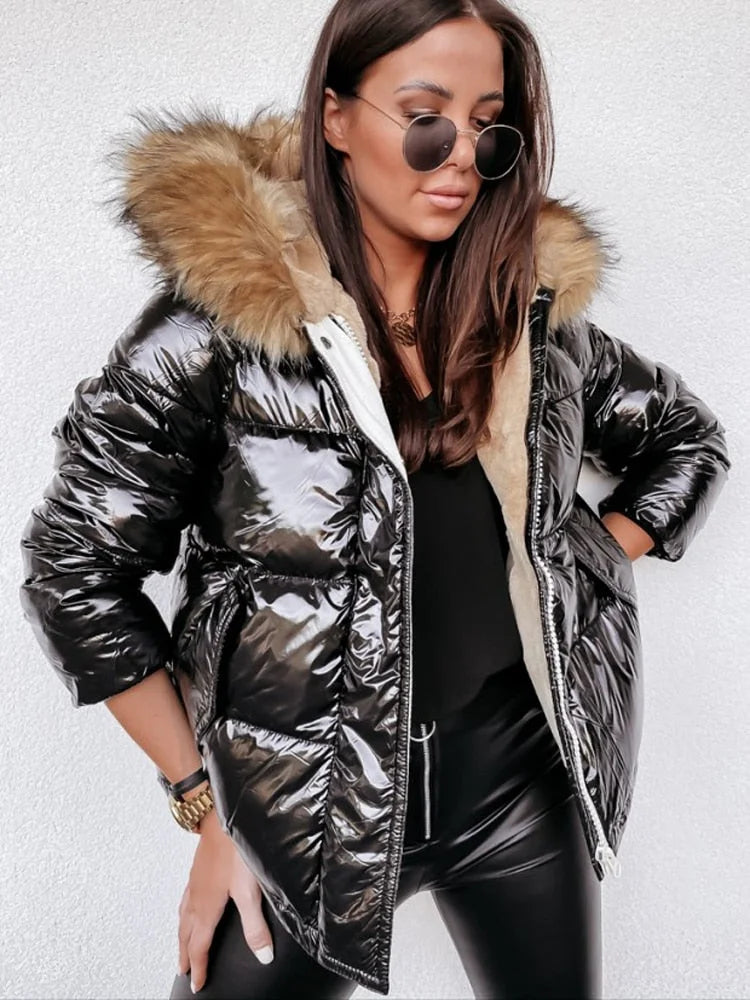 Kleio – Veste d'hiver élégante au look métallisé doré et argenté