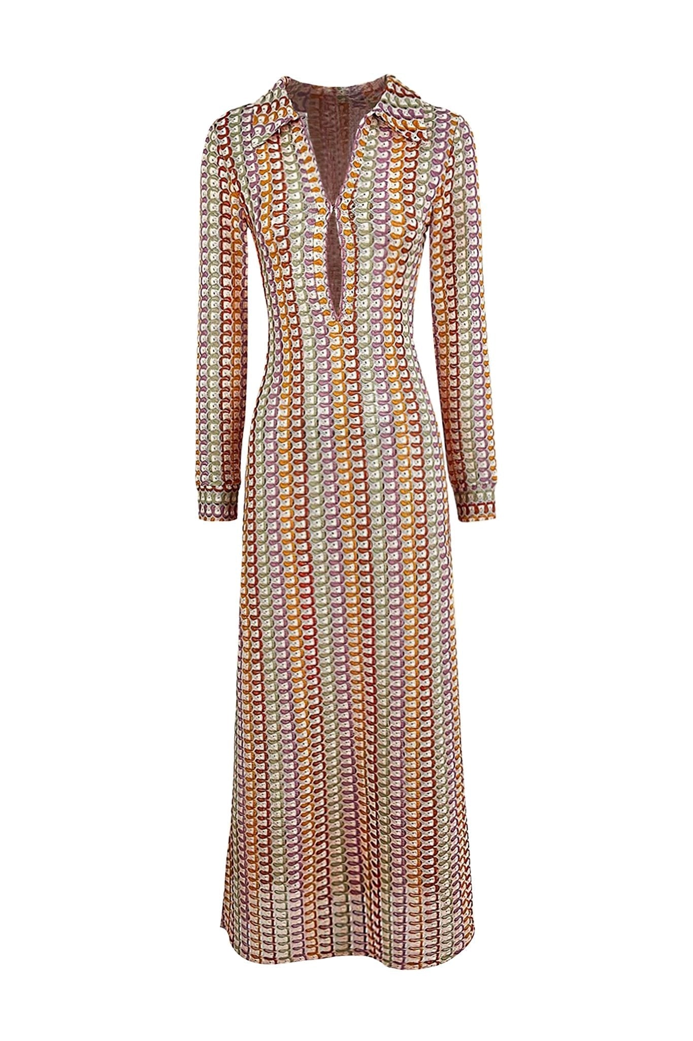 Dawn – Gehäkeltes Maxikleid mit V-Ausschnitt und Kragen
