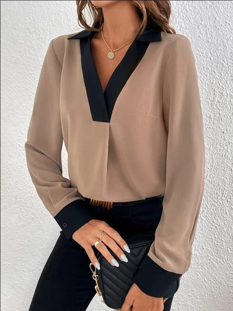 Bellachicha Damen-Shirt mit V-Kragen und Kontrastfarben