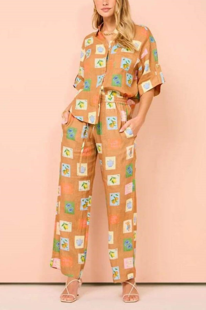 Ensemble pantalon ample à jambes larges avec imprimé floral botanique ethnique