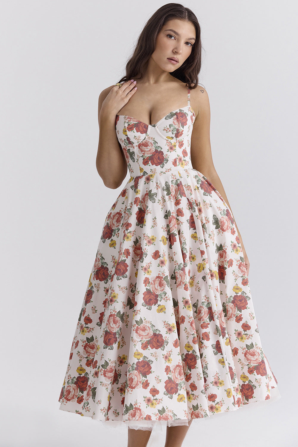 Valentina - Robe midi avec corsage en satin