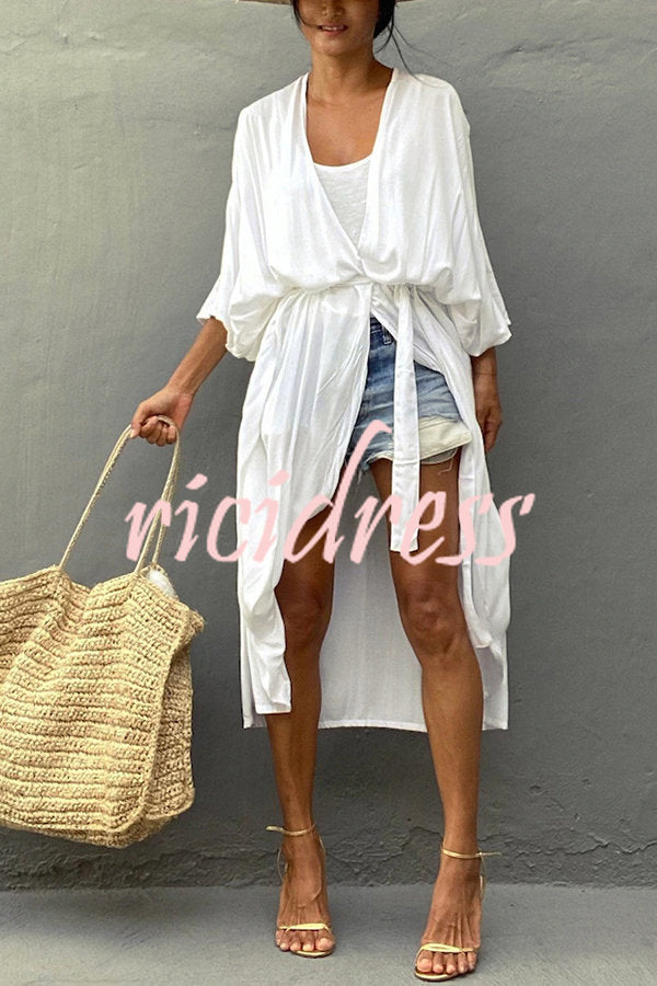 Einfarbiger Strandüberwurf im Kimono-Stil