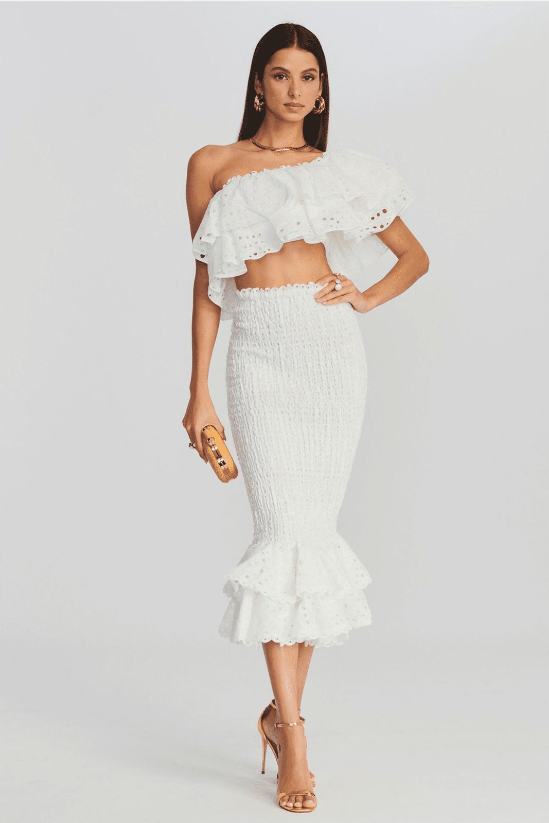 Dolly bestickte Spitzenstufe Ruffle Maxi Kleiderset