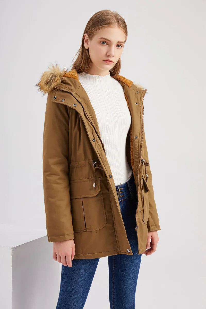 Parka d'hiver à capuche en fausse fourrure pour femme - Fiene