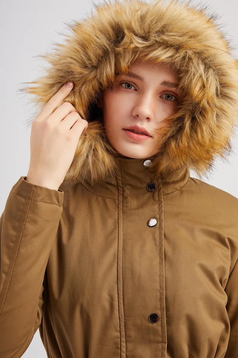 Parka d'hiver à capuche en fausse fourrure pour femme - Fiene
